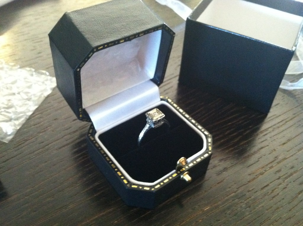 Art Deco ring inside hinged black box