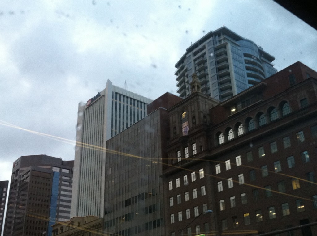 High-rise buildings in the rain