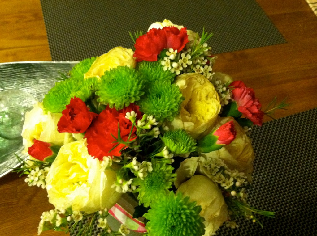 Flowers Bouquet of pink, cream, and green flowers