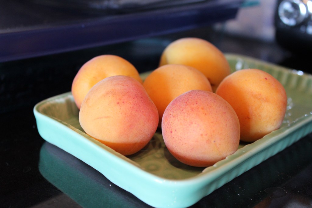 Apricots on a turqoise tray