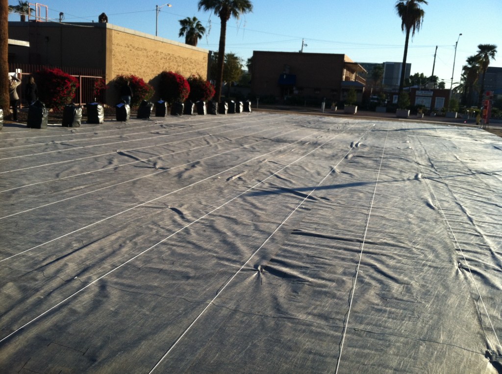Landscaping cloth at installation site