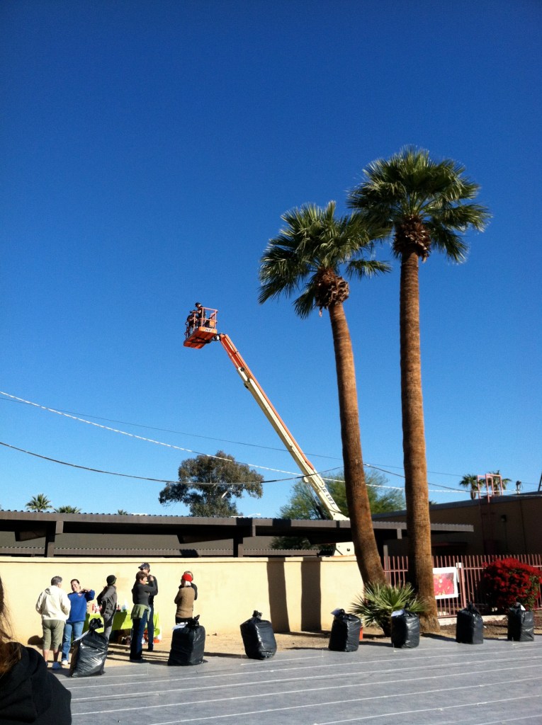 Lift being maneuvered into place for time lapse video