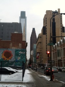 Street scene with snow in Philadelphia