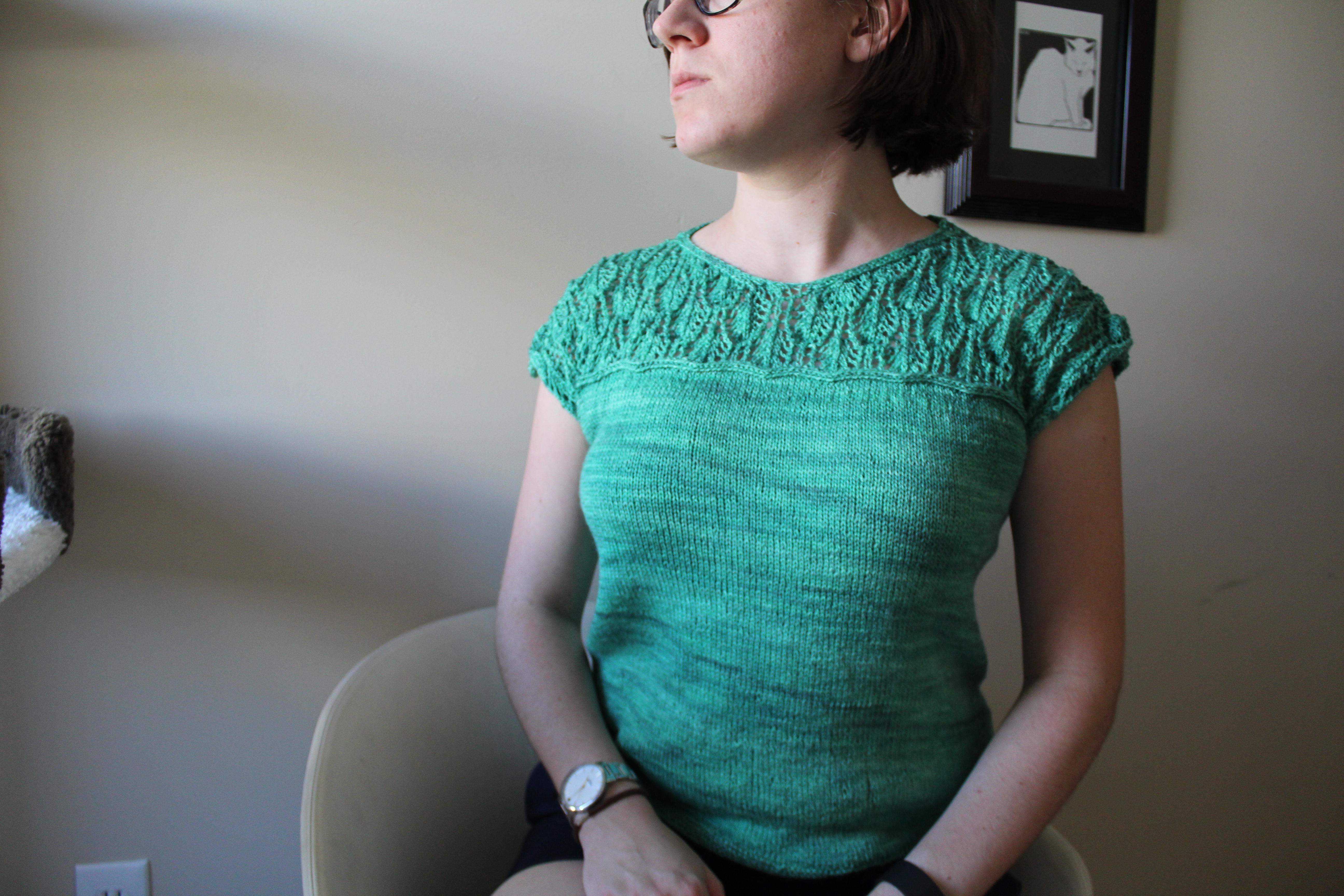 Woman wearing a Waterlily Tee in Turquoise