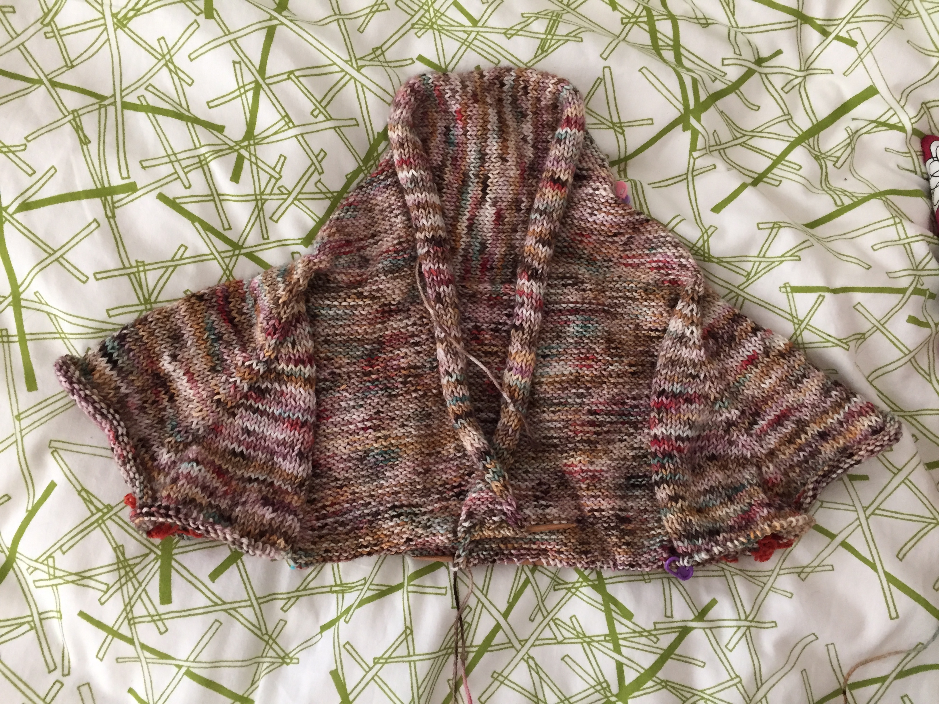 Miss Suzanne cardigan in progress in DK weight Less Traveled Yarn